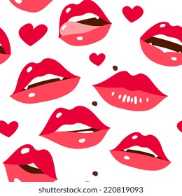 Sexy lips seamless pattern, cartoon flat style vector illustration