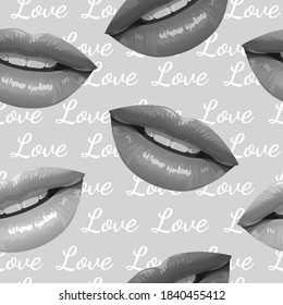 Sexy lips nahtloses Muster. Lipstick. Modegrafik. Schwarz-Weiß-Zeichnung. Graustufen-Lippen
