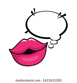 sexy lips with speech bubble pop art style icon vector illustration design