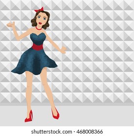 Sexy low-poly pin up in style of 90s pc games in front of polygonal background
