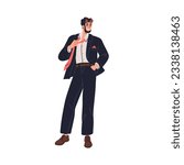 Sexy man with devil horns. Sassy demon seducer taking off tie, flirting, smiling, seducing. Happy horny seductive person character. Flat graphic vector illustration isolated on white background