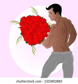 Sexy man with flowers vector art
