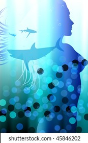 Sexy Mermaid Background Original Vector Illustration