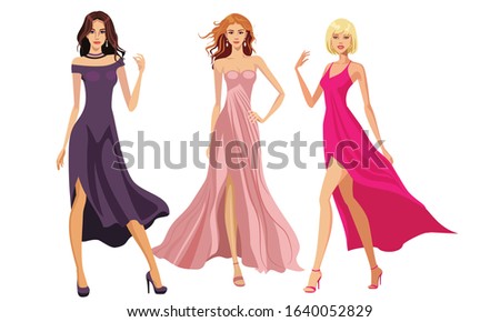 sexy models walking in evening dresses
