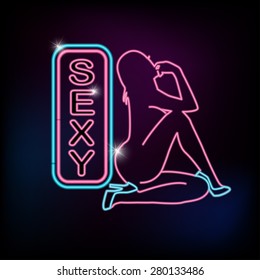 SEXY neon sign with silhouette of hot woman