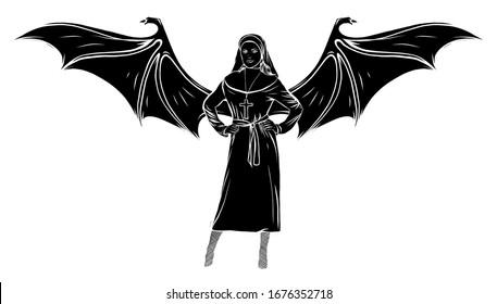 sexy Nun Silhouette with wing vector illustration