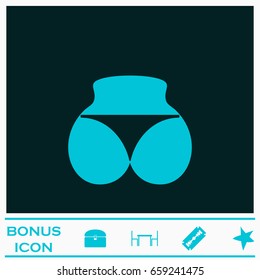 Sexy panties, women ass in a thong icon flat. Blue pictogram on dark background. Vector illustration symbol and bonus icons