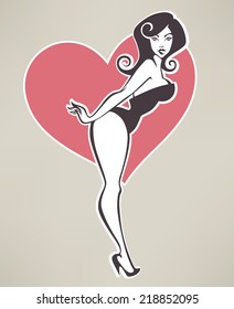 Sexy Pin Up Girl On Beige Background 