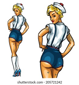 Sexy Pin Up Sailor Girl isolated on white