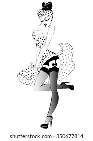 sexy pin-up girl, hand drawn vector illustration background