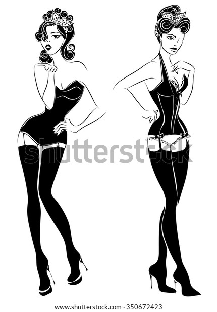 Sexy Pinup Girl Lingerie Vector Illustration 스톡 벡터 로열티 프리 350672423