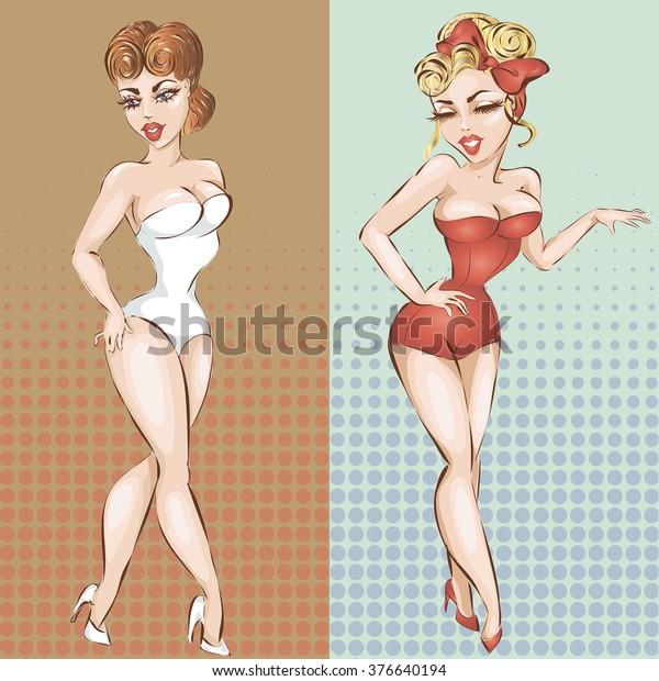 Sexy Pinup Girl Lingerie Vector Illustration Stock Vector Royalty Free 