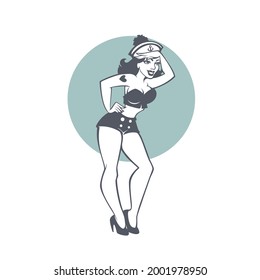 Sexy Pinup Sailor Girl , Vector Illustration