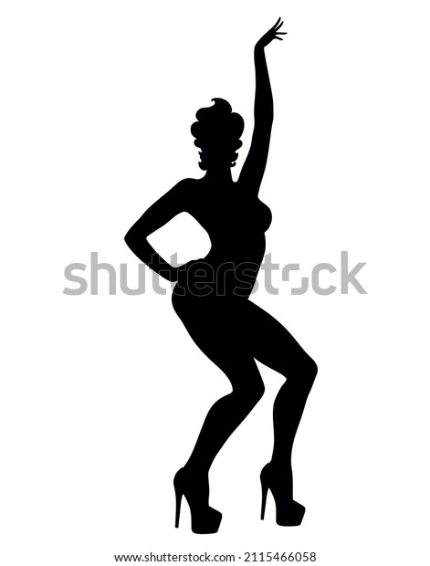 Sexy Pinup Woman Silhouette Standing Pose เวกเตอร์สต็อก ปลอดค่าลิขสิทธิ์ 2115466058 