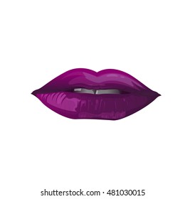 Sexy plump Purple lips isolate on white background, vector illustration.