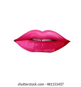 Sexy plump Red lips isolate on white background, vector illustration.