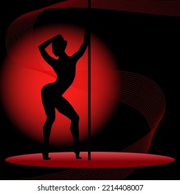 Sexy-Pole-Tänzer auf rotem Hintergrund.