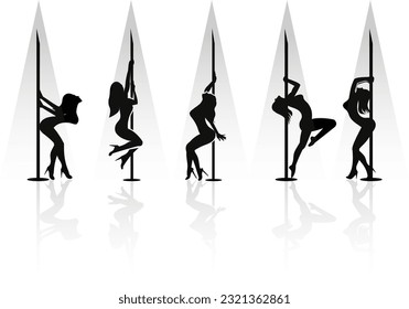 sexy pole dancers silhouette set