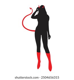 Sexy red and black colour devil girl silhouette and vector illustration art, tattoo design