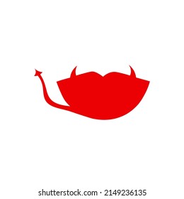 Sexy red devil lips with horn and tail, isolated on white background, vector illustration.