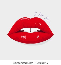 Sexy red female lips. Vector illustration