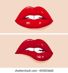 Sexy red female lips. Vector illustration