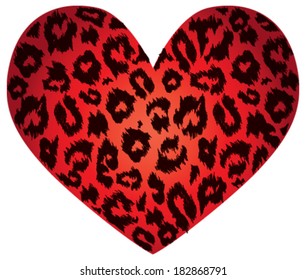 Sexy Red Heart With Leopard Print Pattern. Vector Illustration.