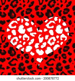 Sexy red heart with leopard print pattern. Vector illustration. 