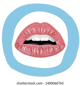 Sexy red lips, bite the lip. Beautiful lips of a girl. Female lips with makeup. Vector illustration EPS10