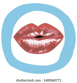 Sexy red lips, bite the lip. Beautiful lips of a girl. Female lips with makeup. Vector illustration EPS10