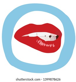 Sexy red lips, bite one's lip. Beautiful girl lips. Female lips with makeup. 3D. Vector illustration. EPS10