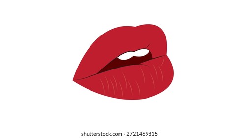 Labios rojos sexy que muerden el labio, boca con los dientes Ilustración vectorial del beso