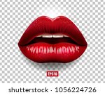 Sexy red lips isolated on transparent background. 3D design. Vector illustration.