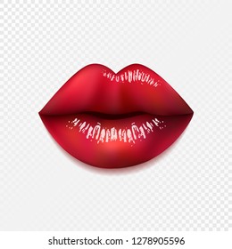 Sexy red lips isolated on transparent background. 3D design. Vector realistic illustration.
