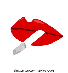 Sexy red lips isolated on a white background. Lip bites. 3D design. Vector illustration. lip icon.