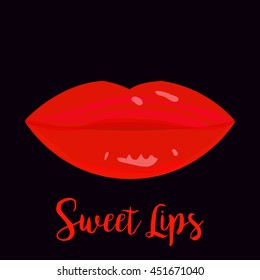 Sexy red lips. Red lips on black background.