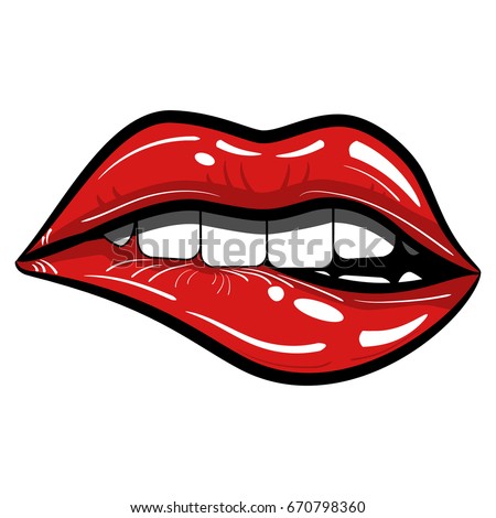 Sexy Red Lips Passionate Biting Isolated