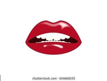 Sexy red lips vector. Female mouth on a white background