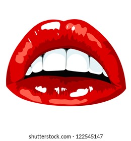 Sexy red lips, vector illustration, can be used for beauty and health projects, sticker, greeting card