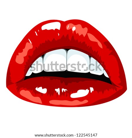 Sexy red lips, vector illustration, can be used for beauty and health projects, sticker, greeting card