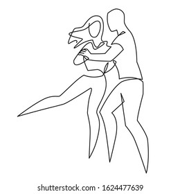 Sexy Salsa couple dancing continuous one line drawing. Latin ballroom dance, isolated on white. Hand drawn dancer vector clip art sketch style. Minimalistic contour illustration