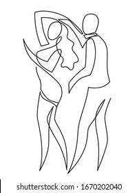 Sexy Salsa couple dancing continuous one line drawing. Latin ballroom dance, isolated on white. Hand drawn dancer vector clip art sketch style. Minimalistic contour illustration