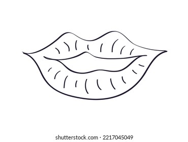 Sexy Smile Lips Or Lipstick Kiss Doodle Line Icon Isolated Vector Illustration