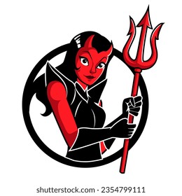 Sexy Smiling Halloween Red Devil Girl With Pitchfork