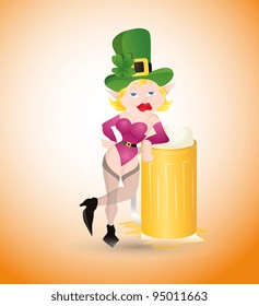 Sexy St. Patrick’s Girl with Beer-St. Patrick's Day Cartoon Vector Illustration