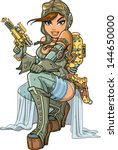 Sexy Steampunk Aviator With Ray Gun, Aviator Goggles and Jet Pack