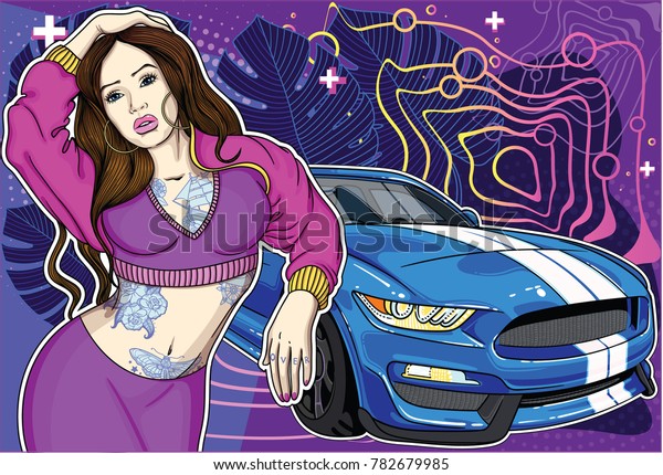 Sexy tattooed girl\
wit sport car mustang .  Easily edit  file is divided into logical\
layers and groups. Collection of  concepts with sexy girls with\
super cars in my profile.\
