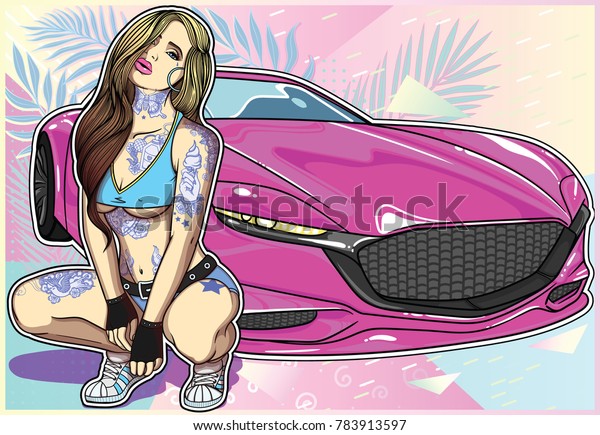 Sexy\
tattooed in oriental style girl with mazda super car . Collection\
of concepts with women and super cars in my profile . Easily edit,\
file is divided into logical layers and\
groups.