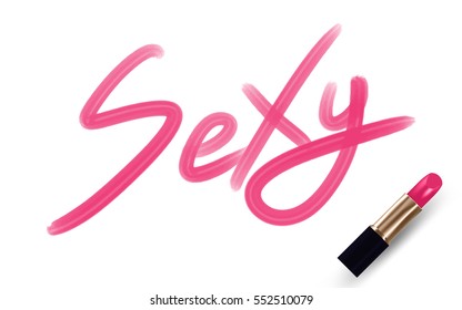 Sexy text write by Lipstick pink color isolated on white background, with copy space