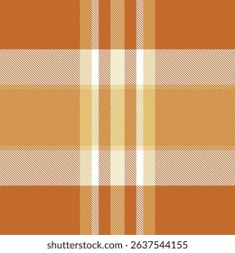 Sexy textile background vector, gentle plaid seamless texture. Complexity tartan check fabric pattern in orange and white colors palette.
